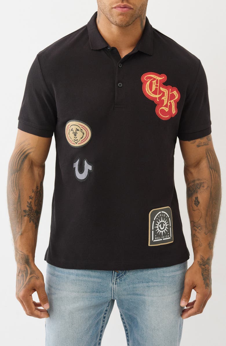 True Religion Relaxed Patchwork Cotton Polo, Main, color, 