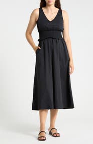 BADGLEY MISCHKA Cotton V-Neck Smocked Waist Dress