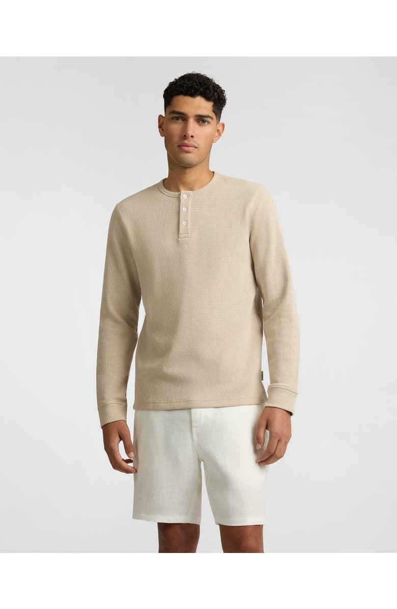 Onia Heavyweight Cotton Waffle Henley Sweatshirt, Main, color, Sand