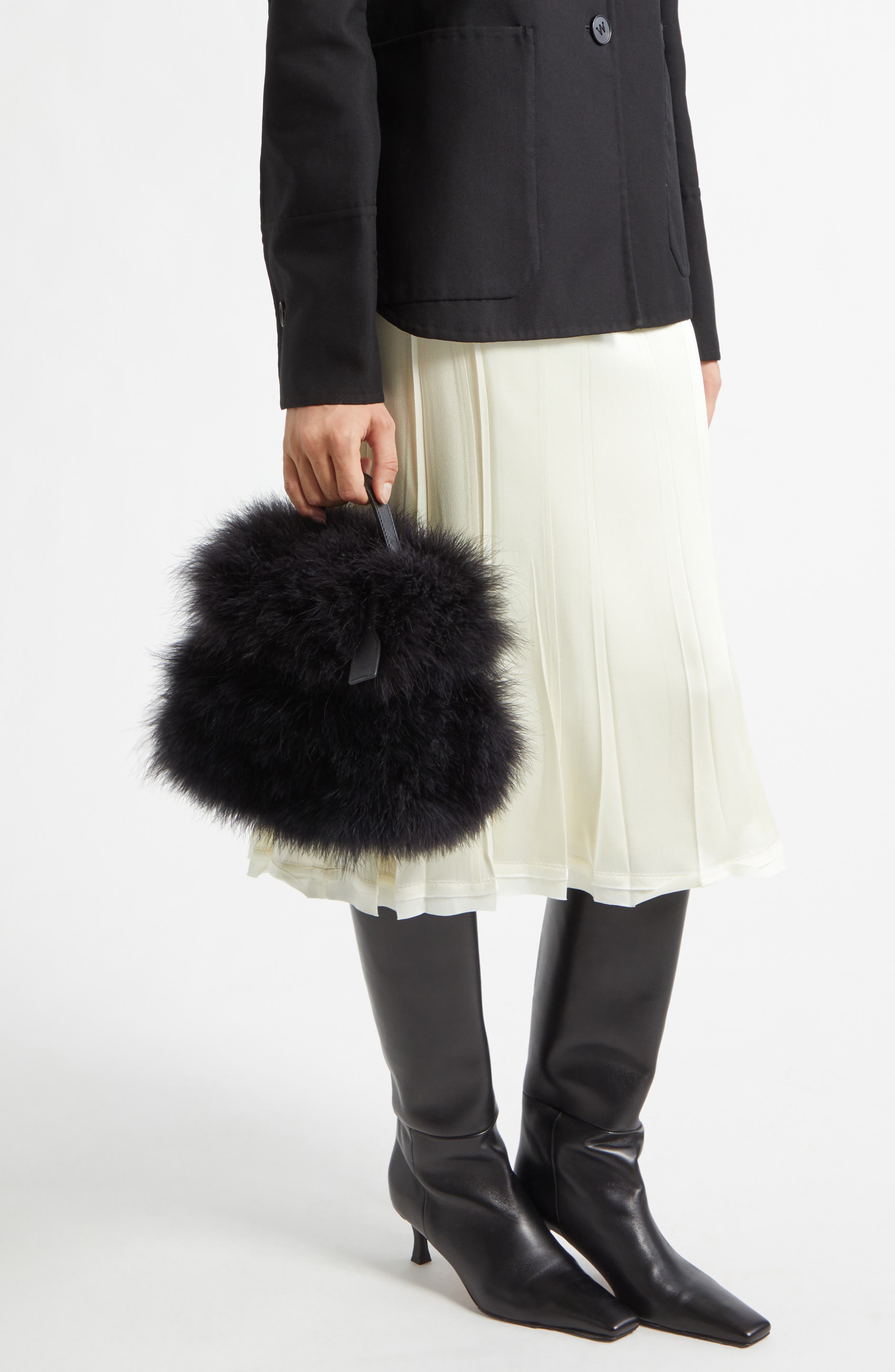 Moschino Tie Me Feather Handbag, Alternate, color, One Color 00A Oa4