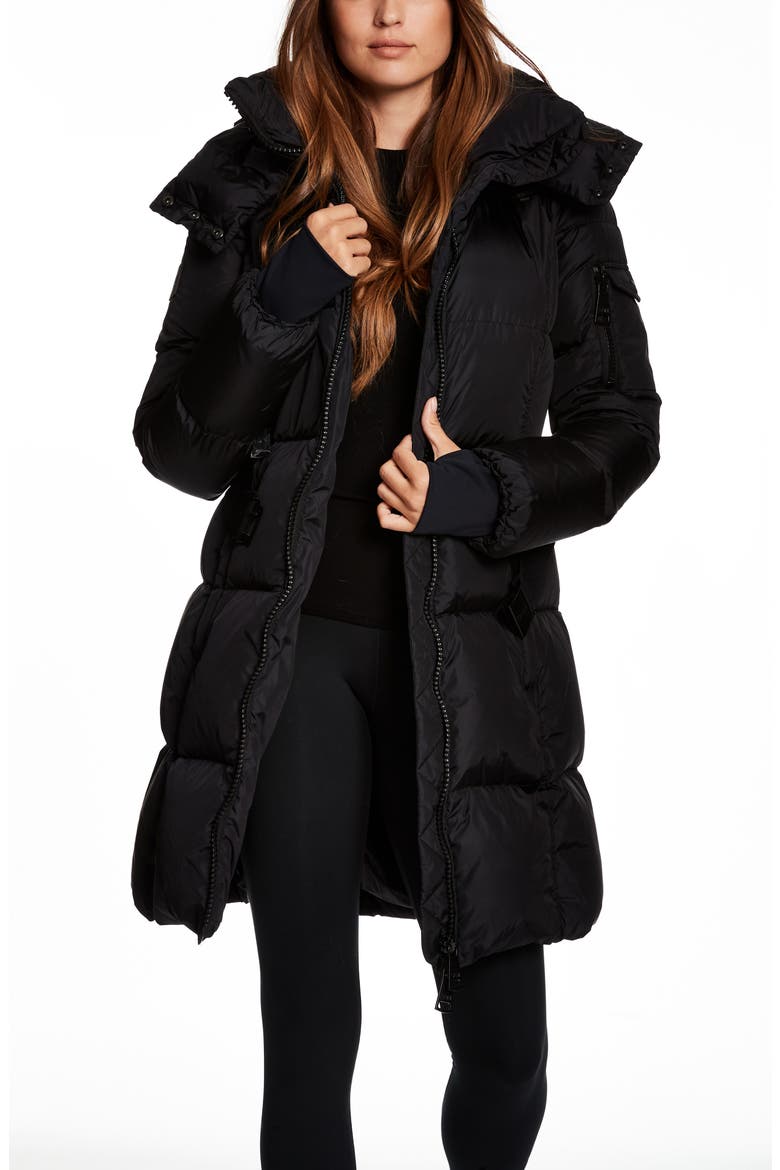 Noho Belted Down Puffer Coat with Removable Hood, Alternate, color, MATTE BLACK