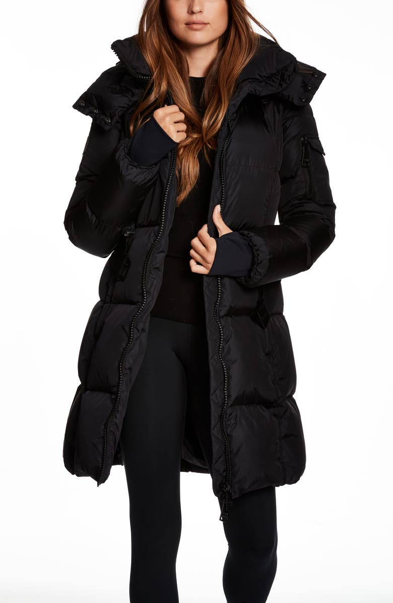 SAM. Noho Belted Down Puffer Coat with Removable Hood, Alternate, color, Matte Black