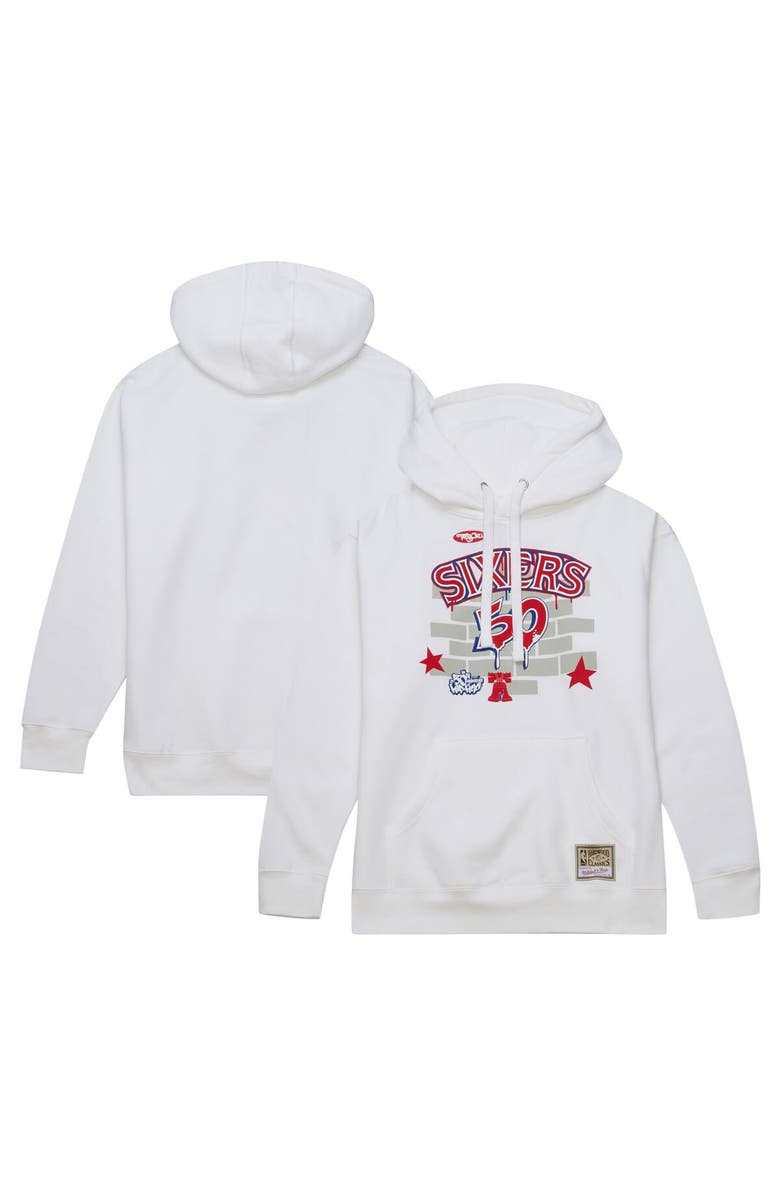 Mitchell & Ness Men's Mitchell & Ness x Tats Cru White Philadelphia 76ers Hardwood Classics Brick Pullover Hoodie, Main, color, White