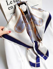 SILKSILKY Pure Mulberry Silk Printed Square Shawl Scarf