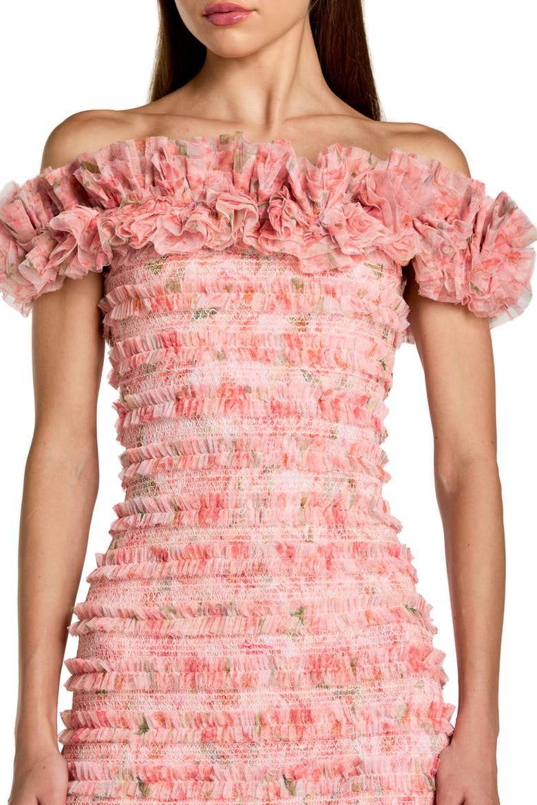 Floral Off The Shoulder Ruffle Midi Dress, Alternate, color, Blush Multi