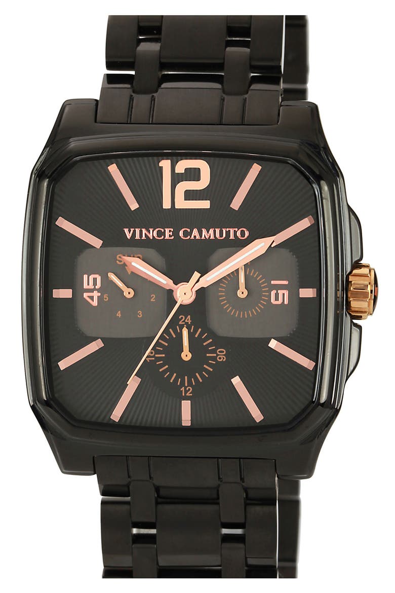 'Sergeant' Square Bracelet Watch, 40mm x 46mm, Main, color, BLACK/ ROSE GOLD