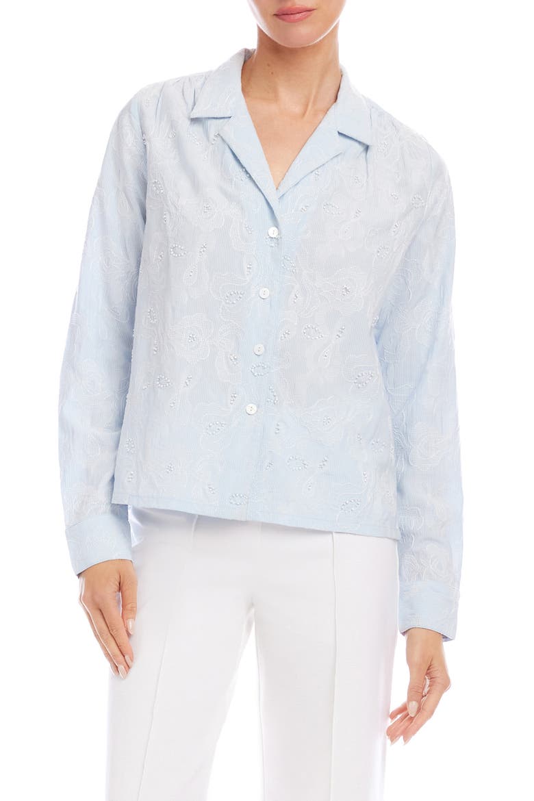 Embellished Button-Up Shirt, Main, color, OFF WHITE/BLUE