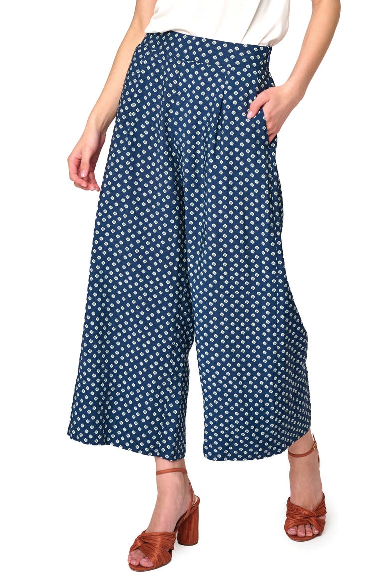 Print Wide Leg Crop Pants, Main, color, NAVY DAISY