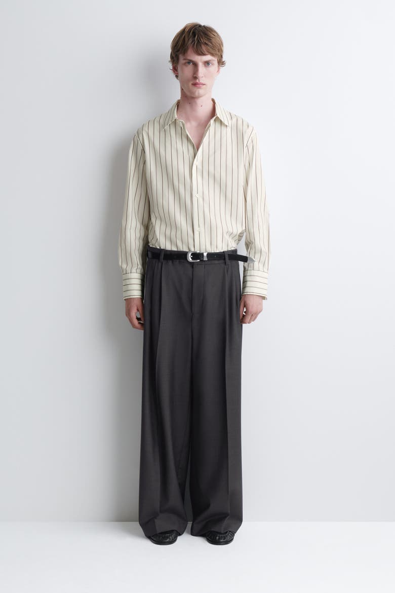Striped Structured Cotton-Silk Shirt, Alternate, color, WHITE / BROWN / STRIPED