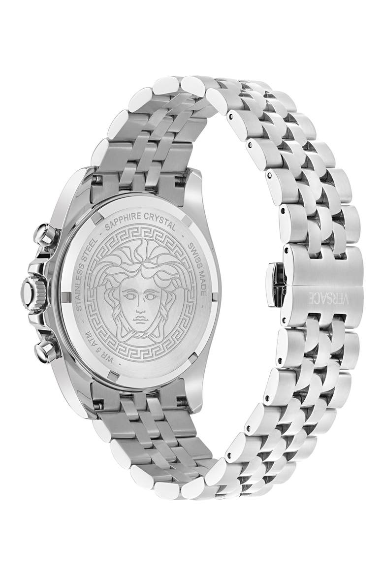 Greca Chronograph Wave Bracelet Watch, 43mm, Alternate, color, STAINLESS STEEL