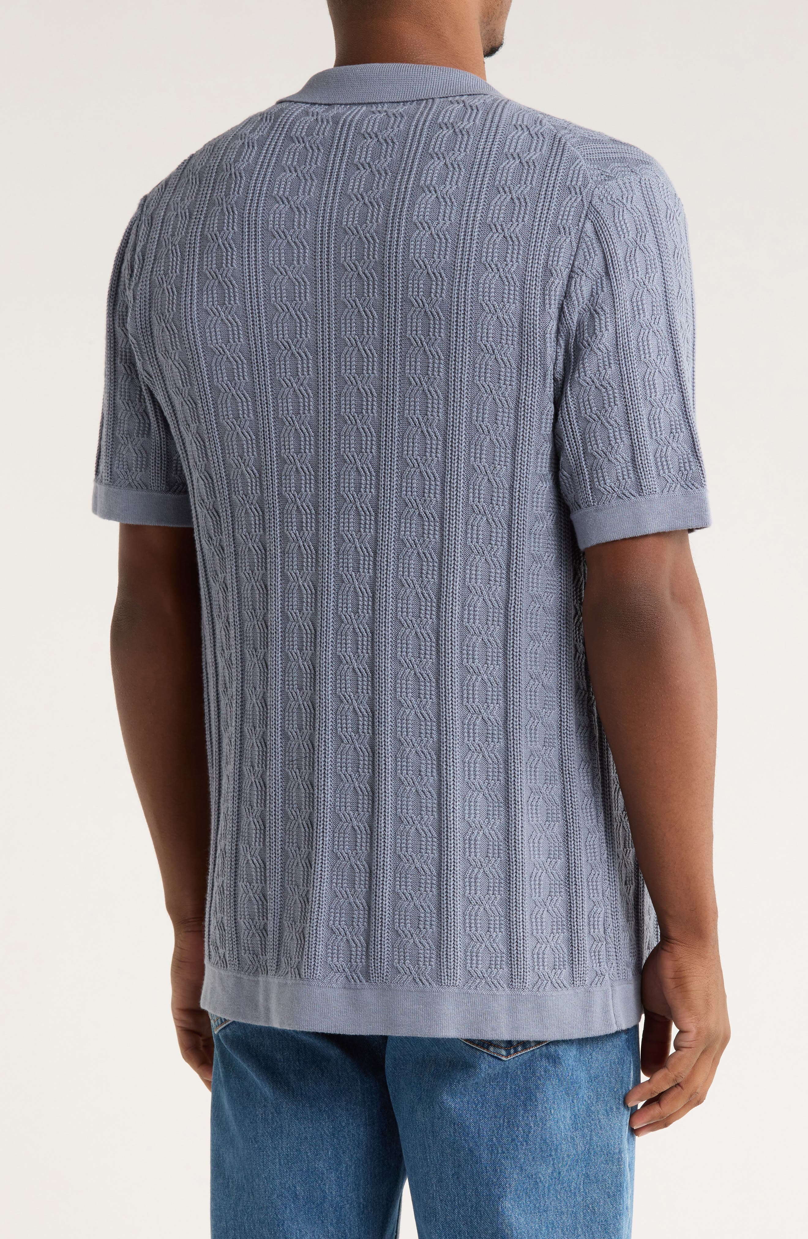 Short Sleeve Cable Knit Button-Up Shirt - image 4
