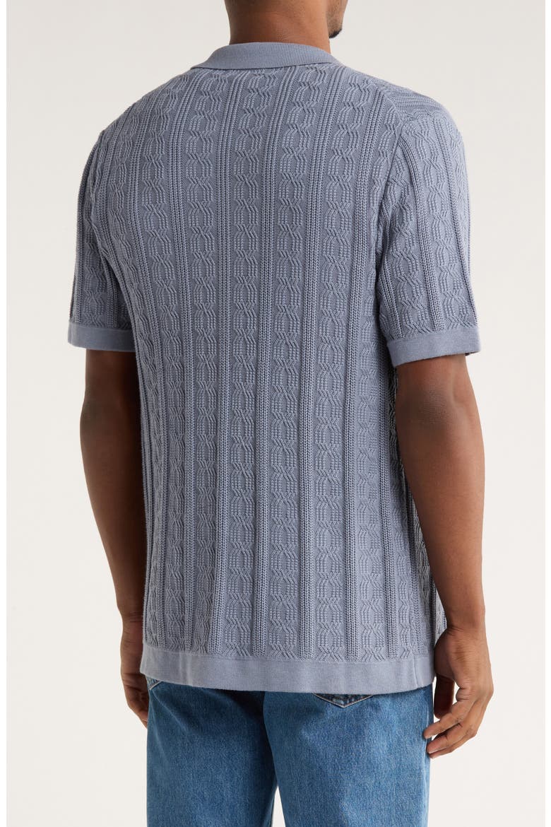 Short Sleeve Cable Knit Button-Up Shirt, Alternate, color, DUSK BLUE
