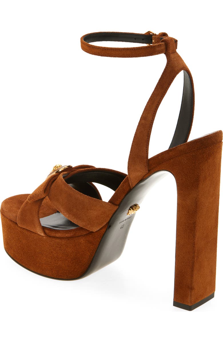 Versace Gianni Ribbon Suede Platform Sandal, Alternate, color, Spice Brown-Versace Gold