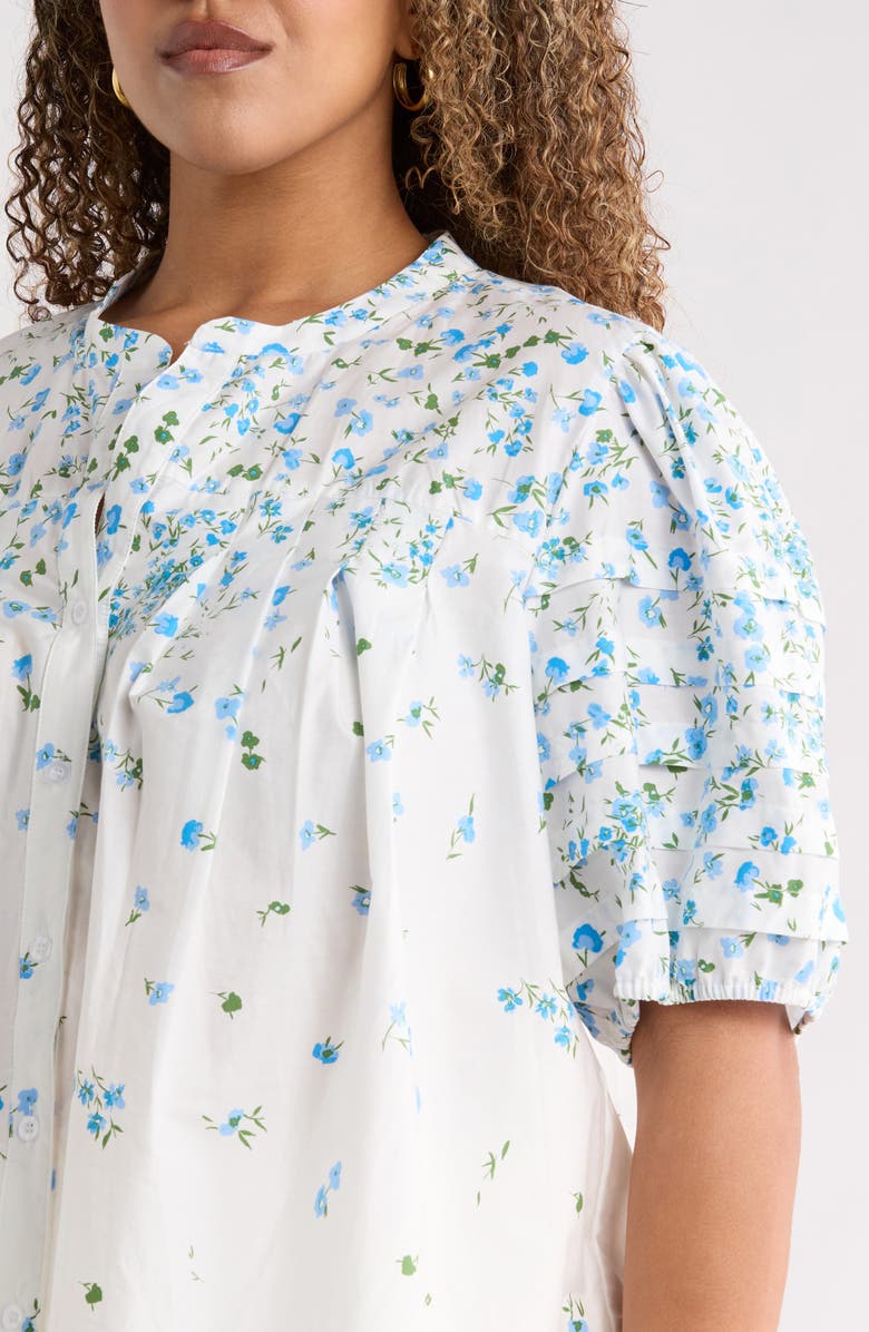 SUGARLIPS Miley Floral Court Button Up Shirt, Alternate, color, White Blues