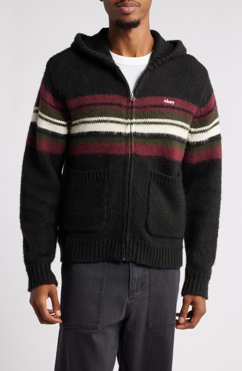 Obey Myers Chest Stripe Hooded Zip Cardigan, Alternate, color,