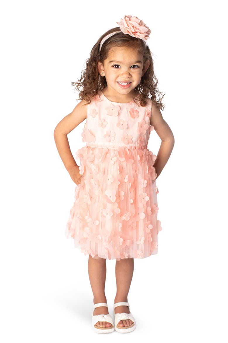 3D Flower Tulle Dress, Alternate, color, PEACH