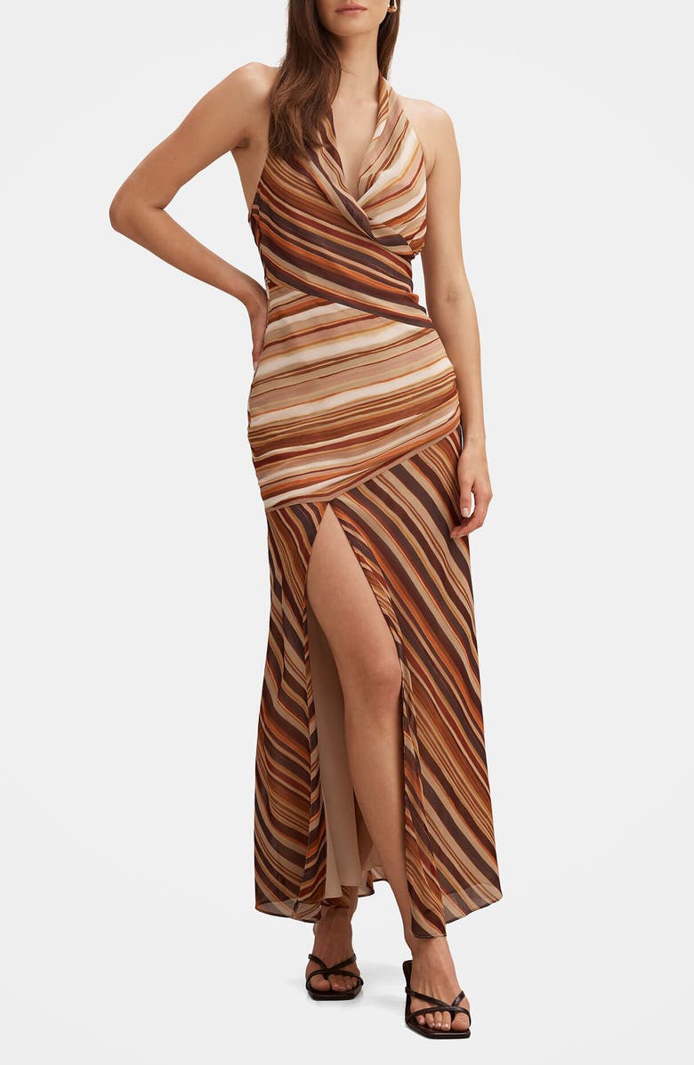 Ever New Ana Stripe Halter Maxi Dress, Main, color, Stripe