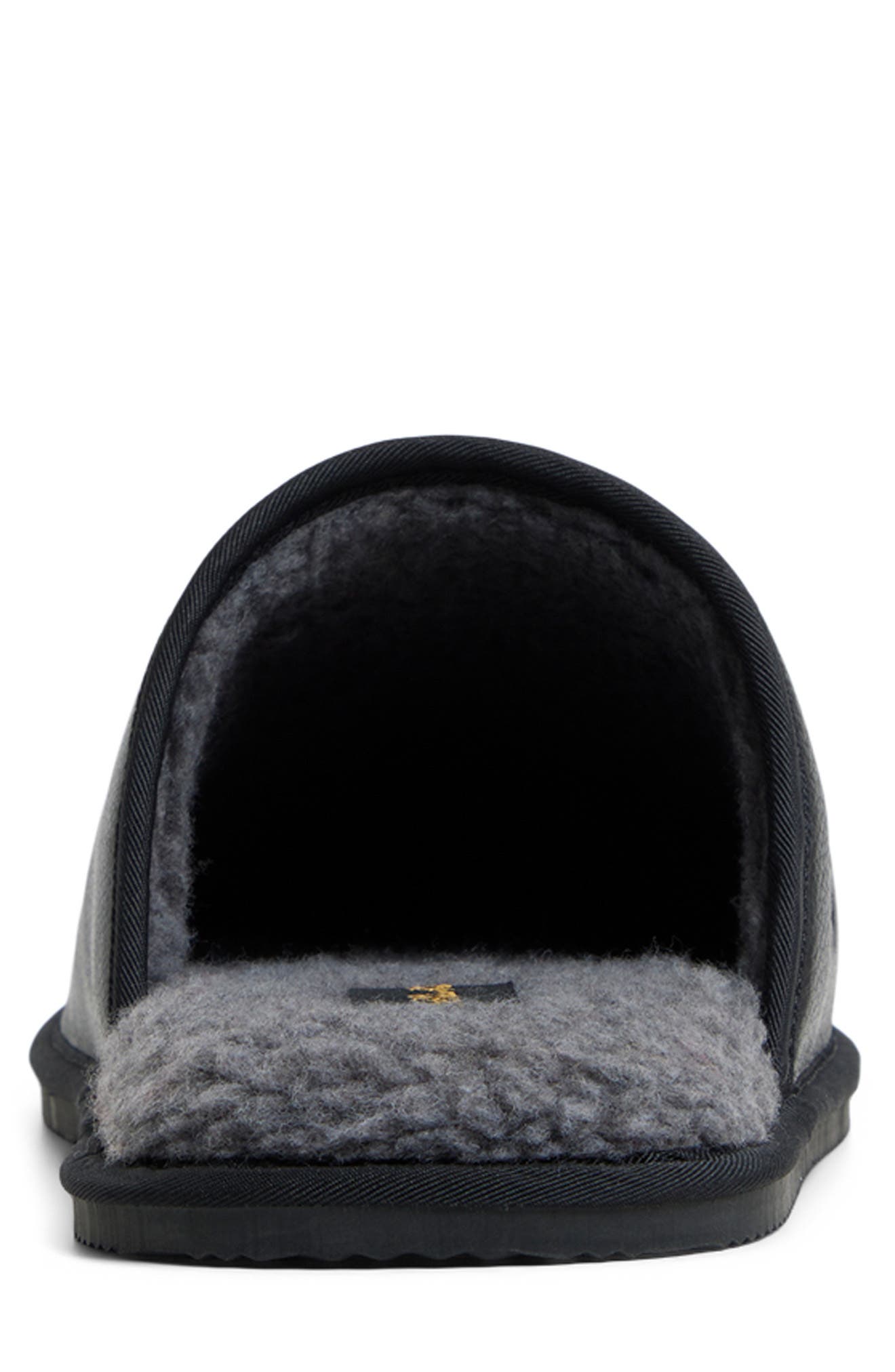 Brooks Brothers Drew Wool Faux Fur Lined Slipper, Alternate, color, Black