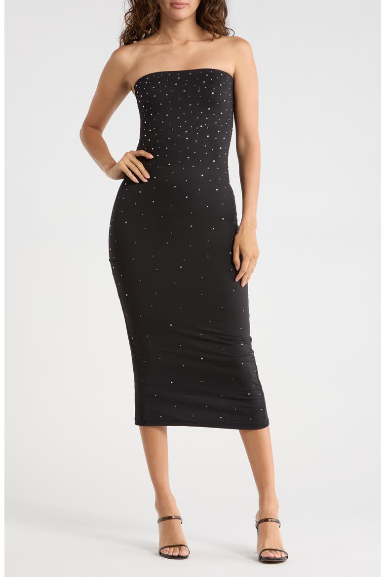 Rhinestone Embellished Strapless Body-Con Dress, Main, color, BLACK SILVER