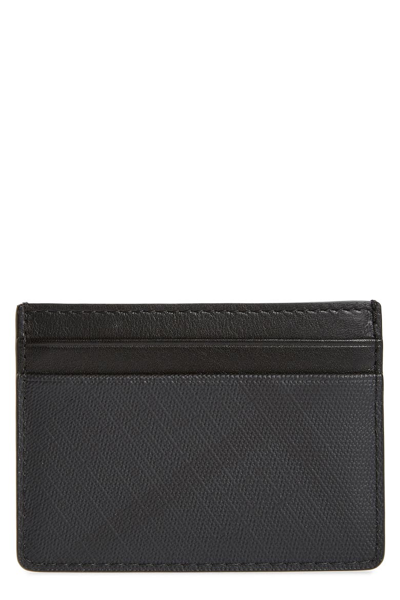 Sandon London Check Card Case, Main, color, DARK CHARCOAL