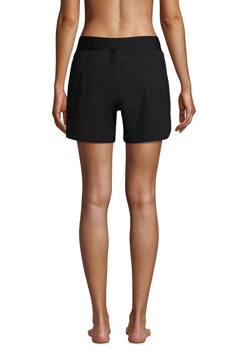 Curvy Fit 5" Quick Dry Board Shorts Swim Shorts with Panty, Alternate, color, Black