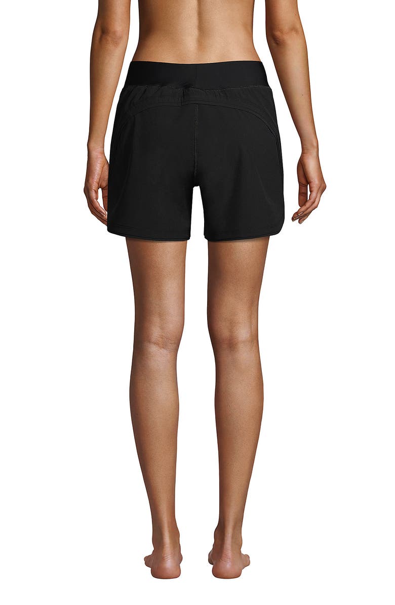 Lands' End Curvy Fit 5" Quick Dry Board Shorts Swim Shorts with Panty, Alternate, color, Black