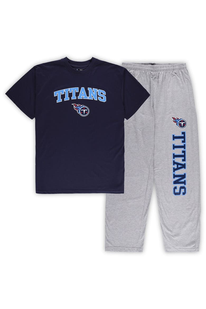 Men's Concepts Sport Navy/Heather Gray Tennessee Titans Big & Tall T-Shirt & Pajama Pants Sleep Set, Alternate, color, Navy