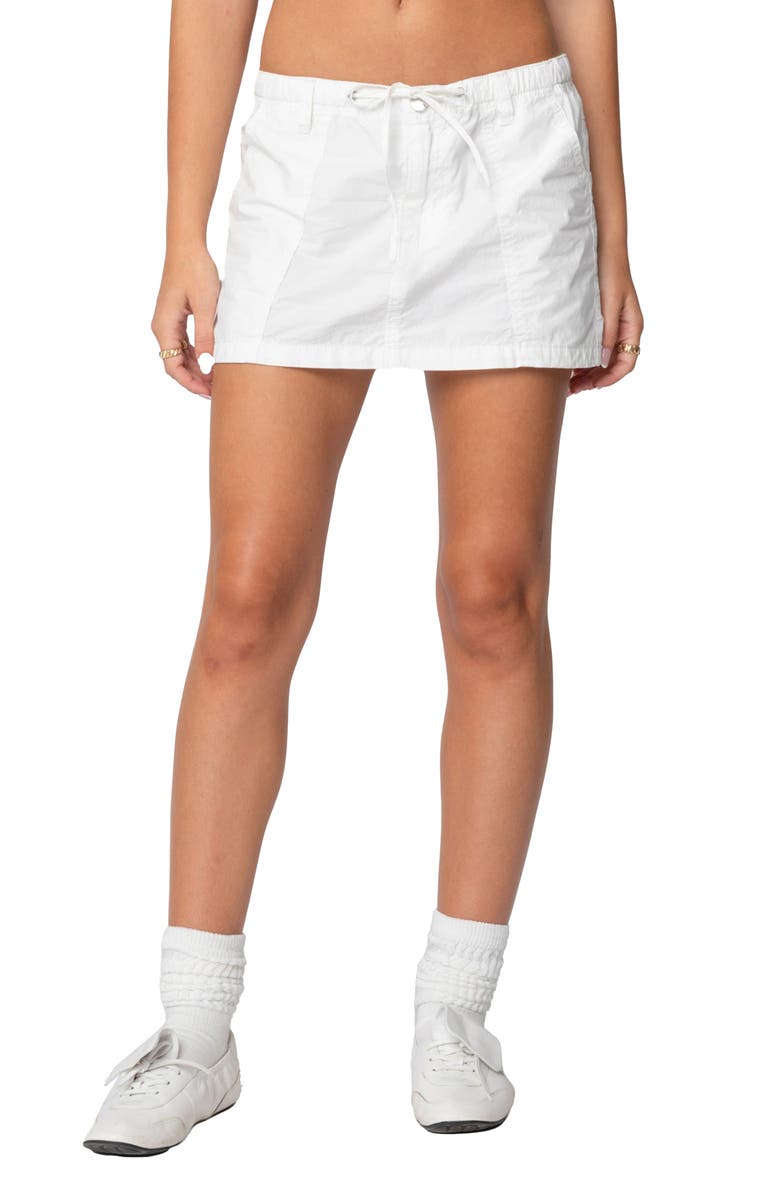 EDIKTED Crinkle Cotton Miniskirt, Main, color, White