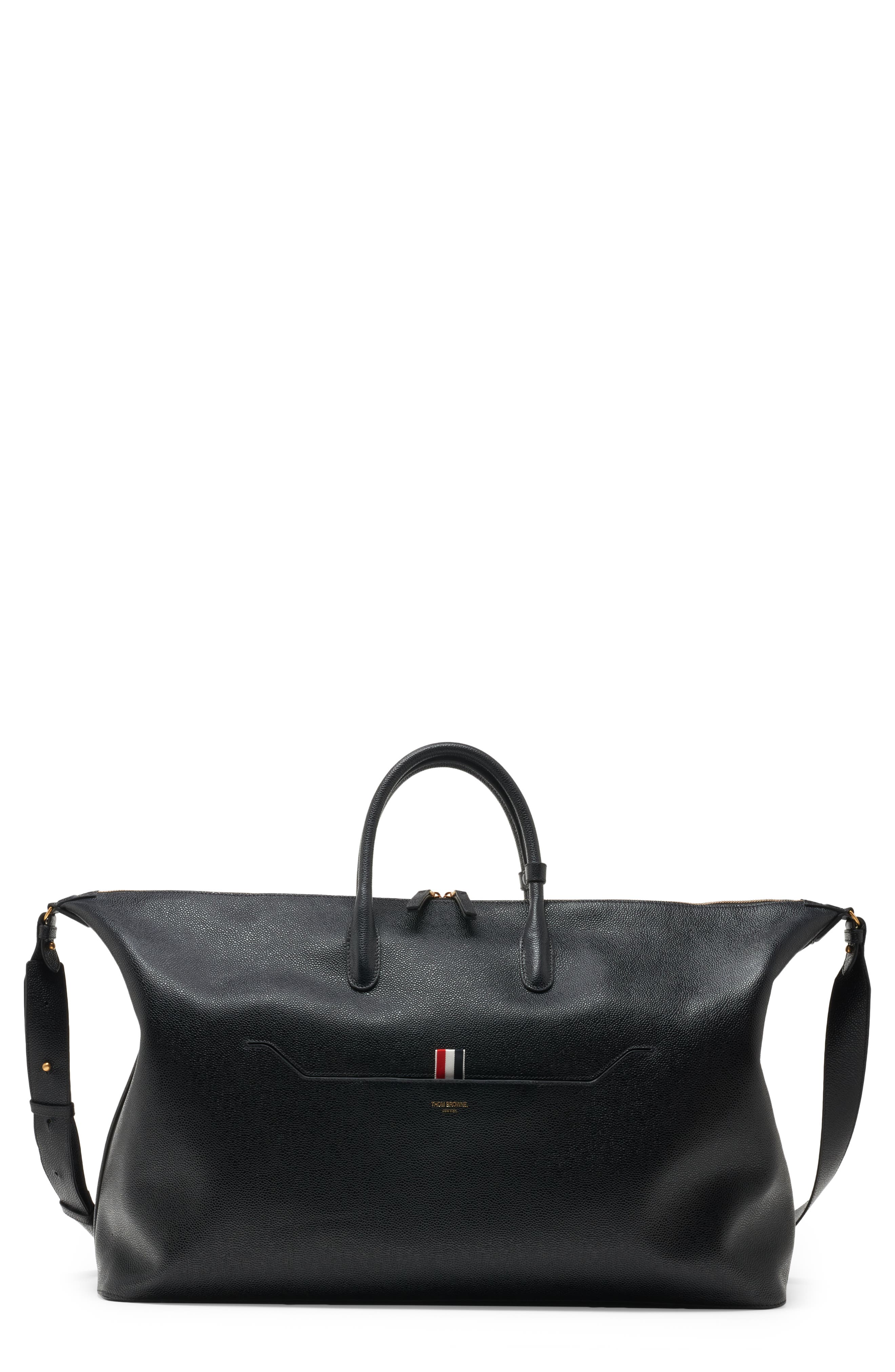 Thom Browne Leather Duffle Bag, Main, color, Black