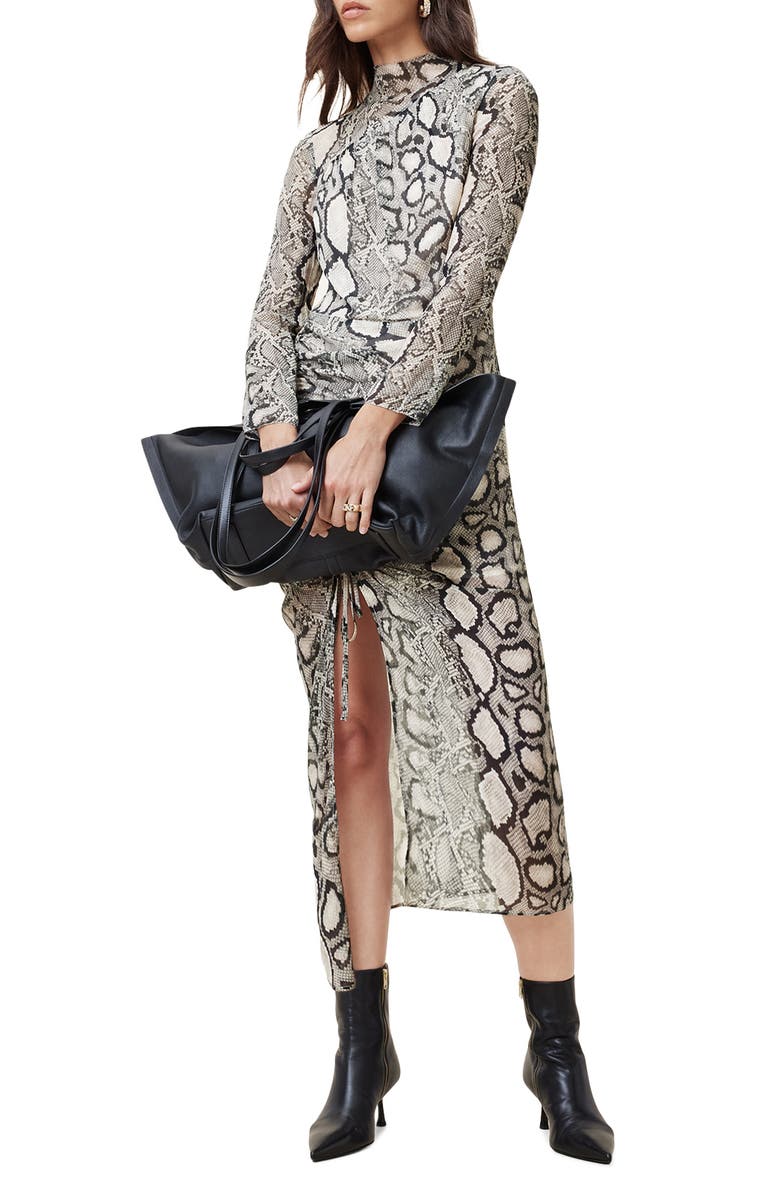AllSaints Rizo Snakeskin Print Long Sleeve Dress, Alternate, color, 