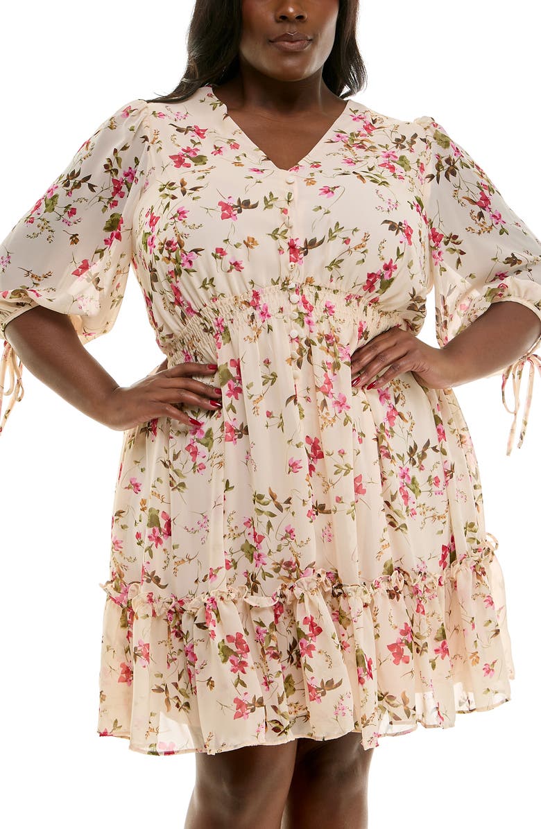 Taylor Dresses Floral Three-Quarter Sleeve Dress, Alternate, color, 