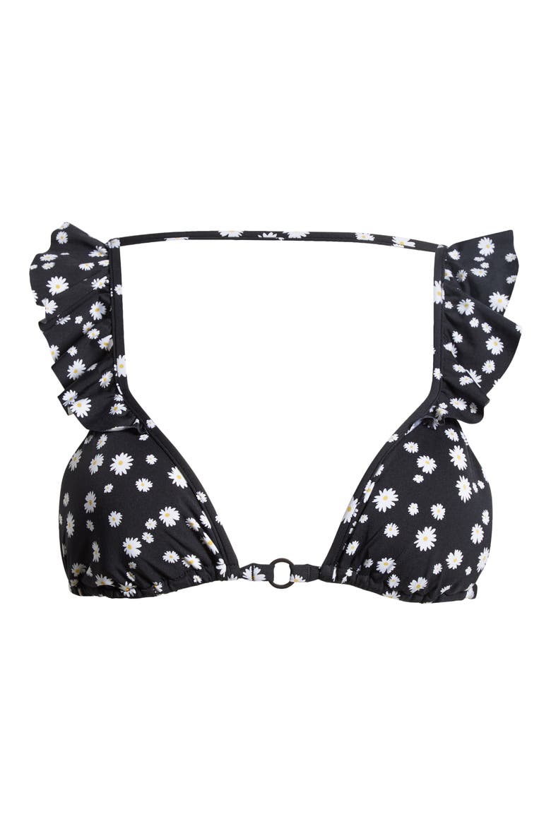Ditsy Daisy Piroutte Ruffle Bikini Top, Alternate, color, BLACK
