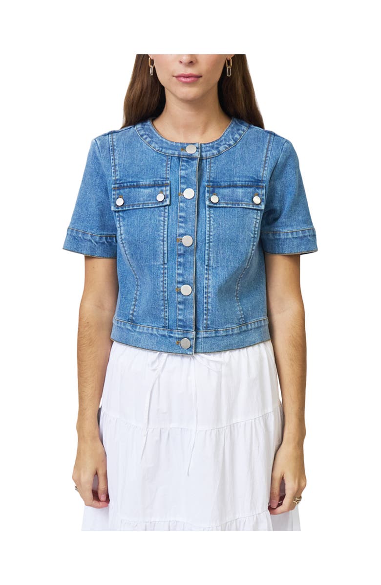 Central Park West Serena Short Sleeve Denim Jacket, Alternate, color, Medium Wash