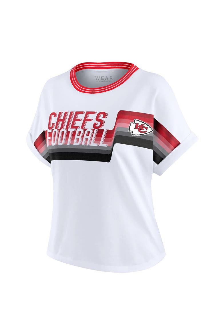 Women's WEAR by Erin Andrews White Kansas City Chiefs Cropped Center Stripe Dolman T-Shirt, Alternate, color, White