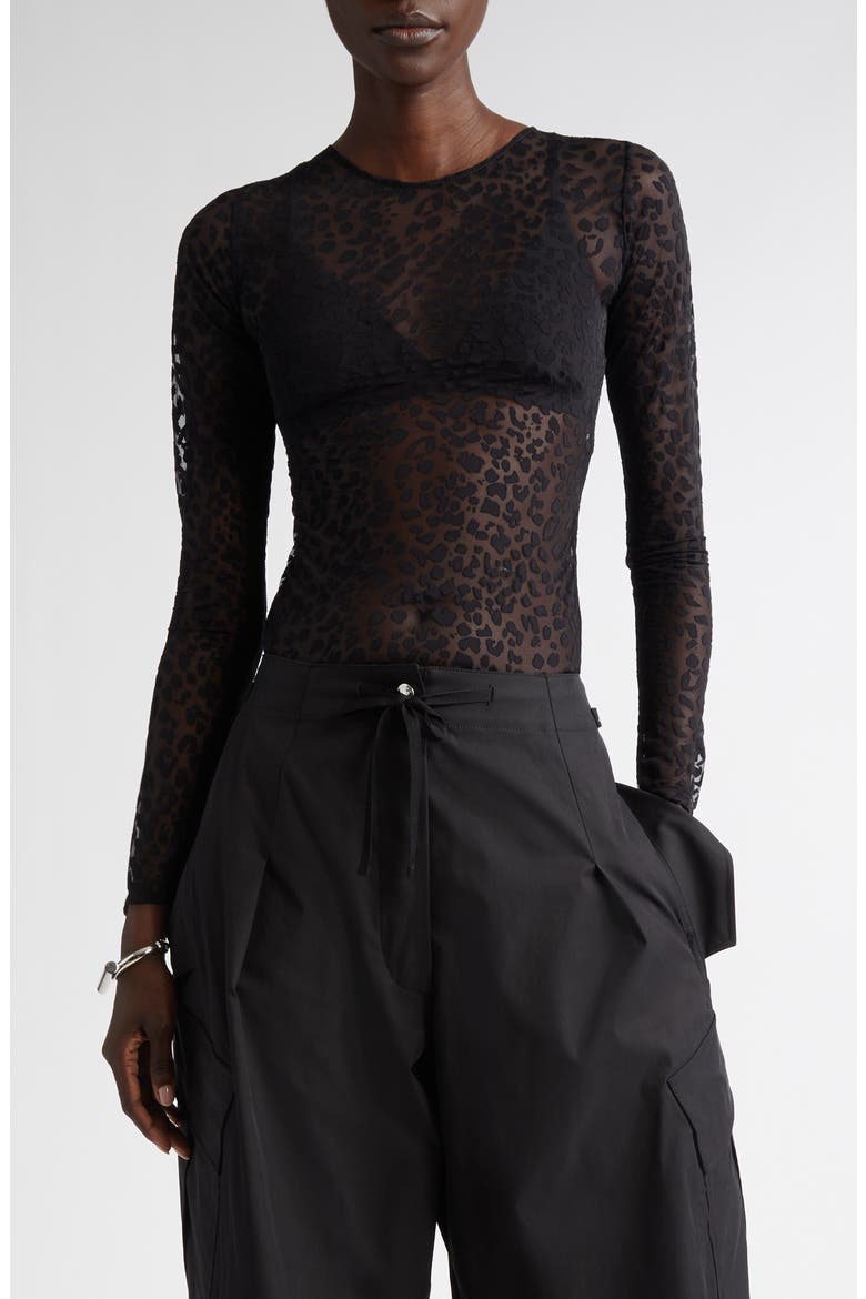 Sheer Leopard Print Top, Main, color, BLACK