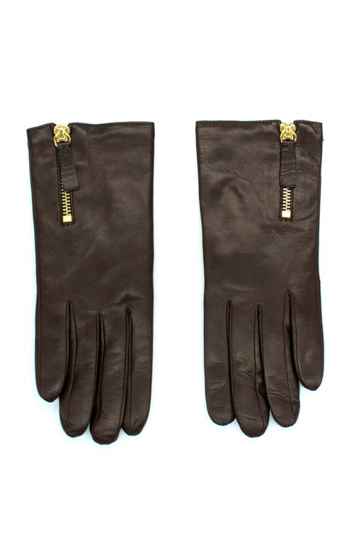 Portolano Leather Gloves With Zipper In Brown