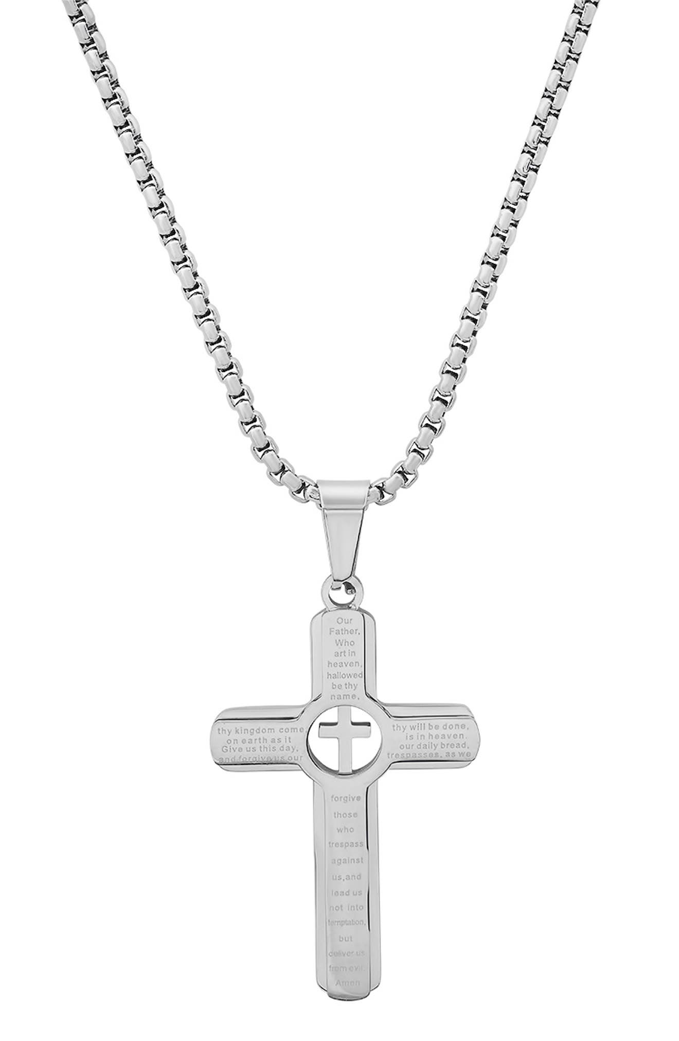 HMY JEWELRY Men's Lord's Prayer Cross Pendant Necklace