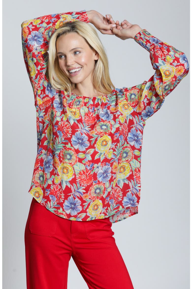 Floral Smock Cuff Top, Alternate, color, RED MULTI