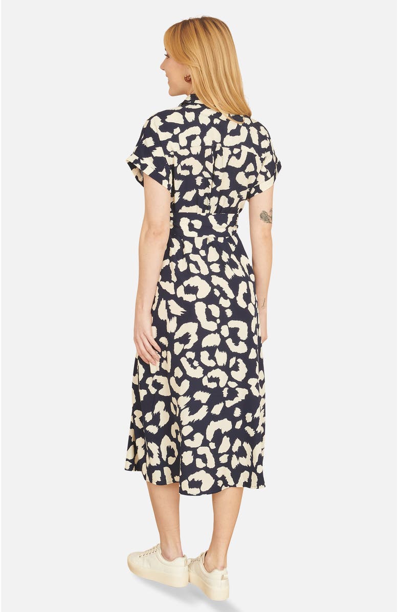 Yumi Abstract Animal Print Relaxed Midi Dress, Alternate, color, Navy