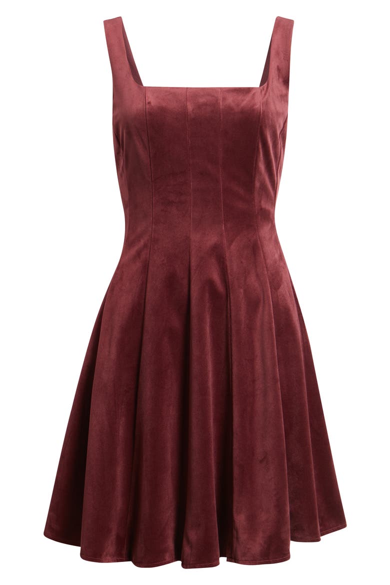 Velvet Fit & Flare Dress, Alternate, color, BORDEAUX