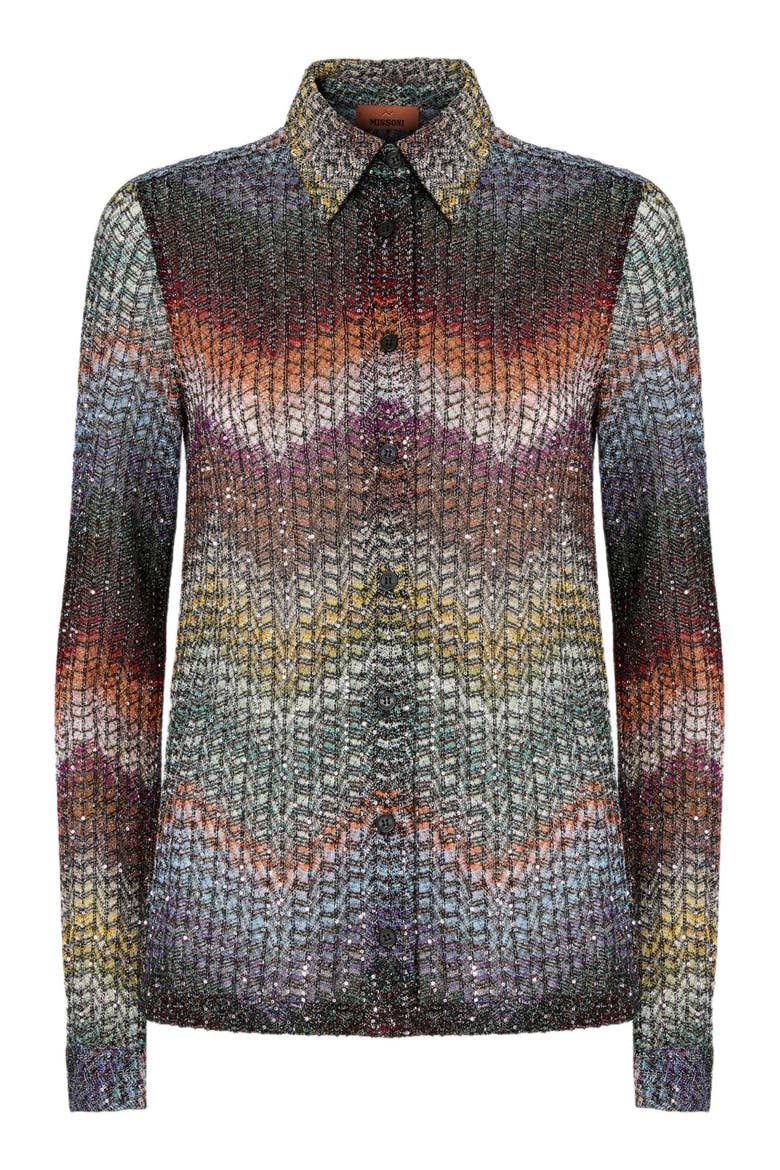 Shirt In Viscose Lamé Blend With Sequins, Alternate, color, Multicoloured