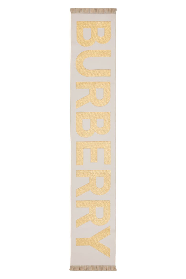 Metallic Logo Jacquard Wool Blend Football Scarf, Alternate, color, CAMEL / LIGHT BLUSH