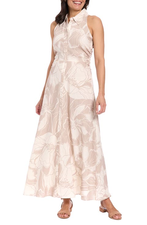 Floral Sleeveless Linen Blend Maxi Shirtdress (Petite)