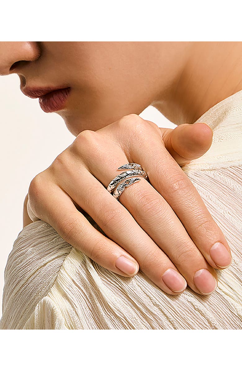 John Hardy Naga Sterling Silver & Diamond Coil Ring, Alternate, color, Silver