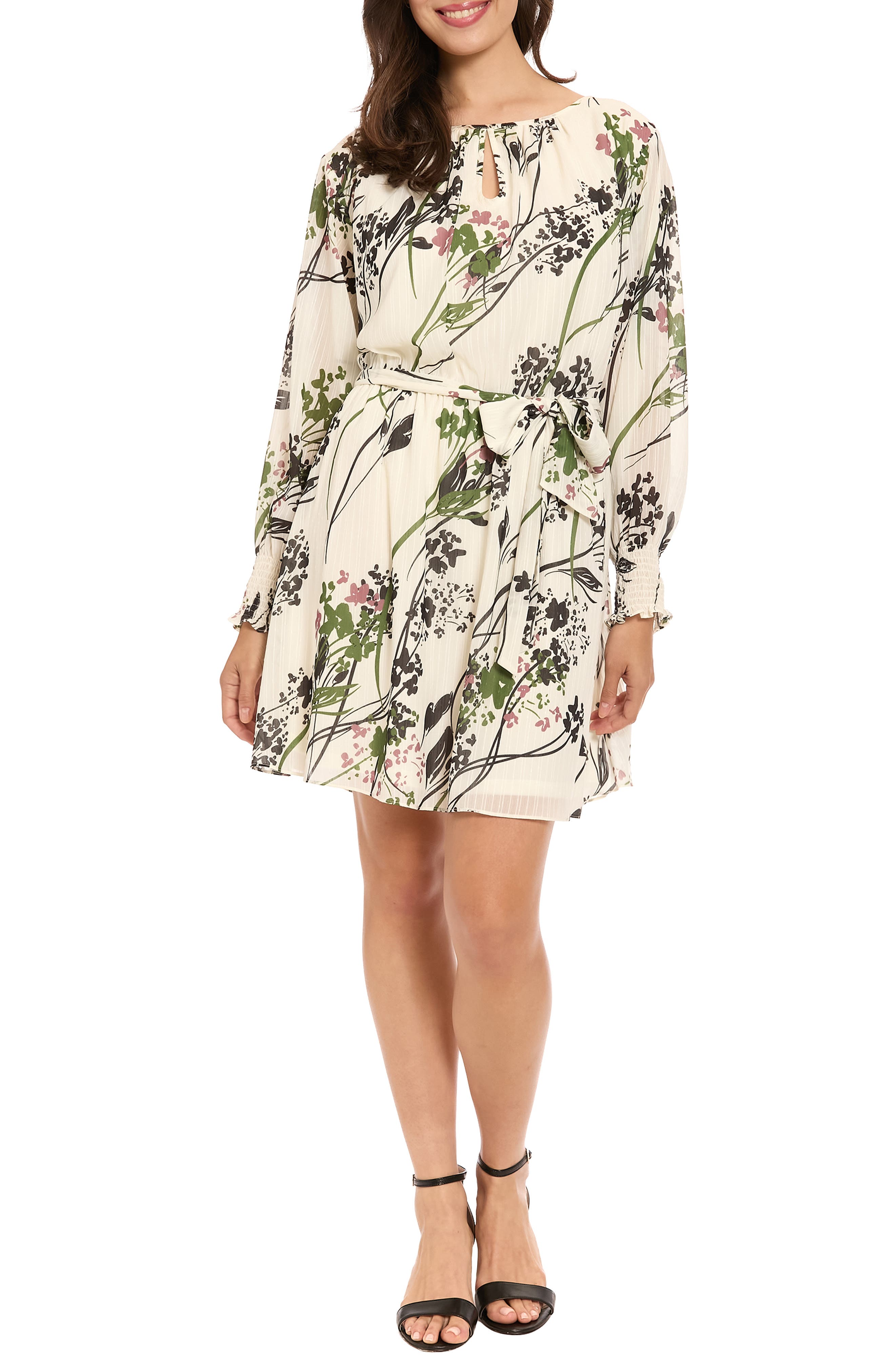 London Times Floral Long Sleeve Fit & Flare Dress