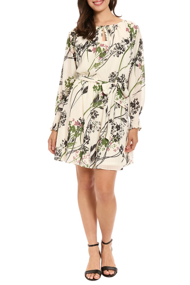 Floral Long Sleeve Fit & Flare Dress, Main, color, IVORY/ BLACK