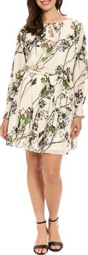 London Times Floral Long Sleeve Fit & Flare Dress