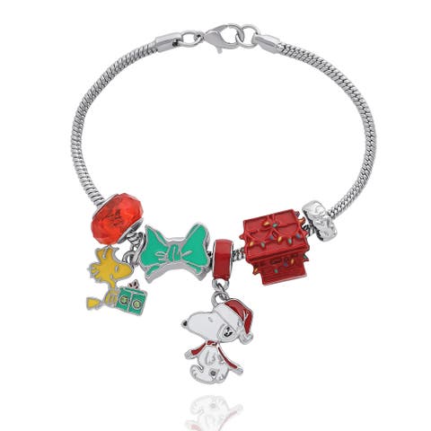 Peanuts Snoopy Charm Bracelets for Women Official License, 7", Slide Charms