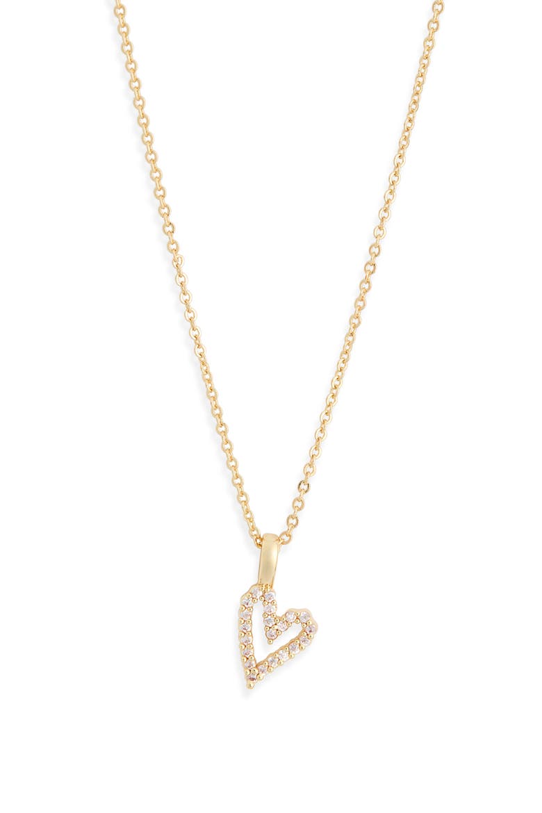 Cubic Zirconia Open Heart Pendant Necklace, Alternate, color, CLEAR- GOLD