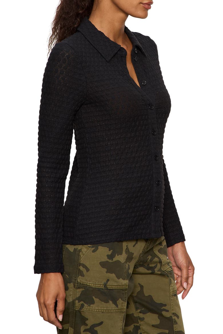 Dreamer Textured Bubble Knit Button-Up Shirt, Alternate, color, BLACK